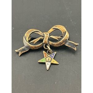 Vtg Sterling Order of the Eastern Star Brooch Bow charm OES Masonic Pin Enamel